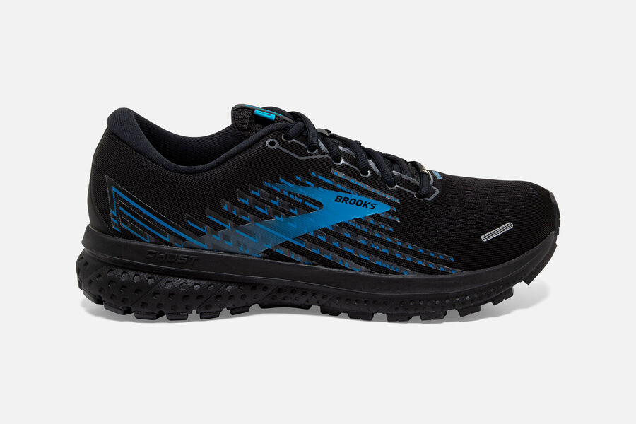 Mens Brooks Ghost 13 GTX Road Shoes Black/Grey/Blue | 526403-IHK